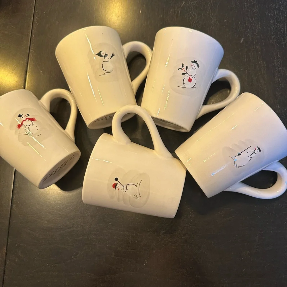 5 Williams Sonoma White Ceramic Mugs